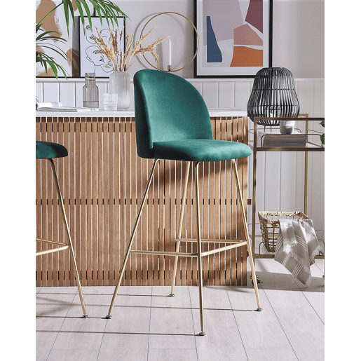 Conjunto de 2 bancos de bar ARCOLA Veludo Verde esmeralda
