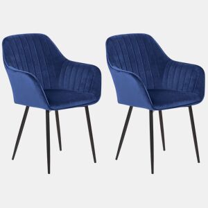 Conjunto de 2 cadeiras de jantar WELLSTON Veludo Azul escuro