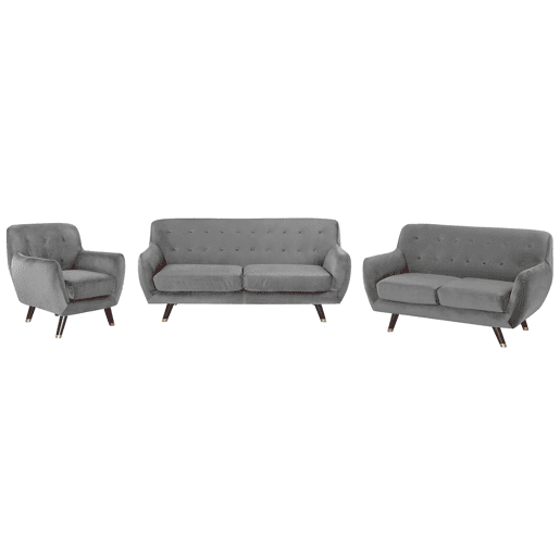 Conjunto de sala de estar BODO Veludo Cinzento 6 lugares