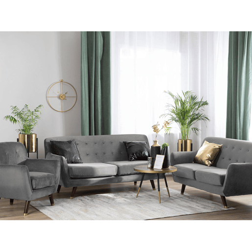Conjunto de sala de estar BODO Veludo Cinzento 6 lugares