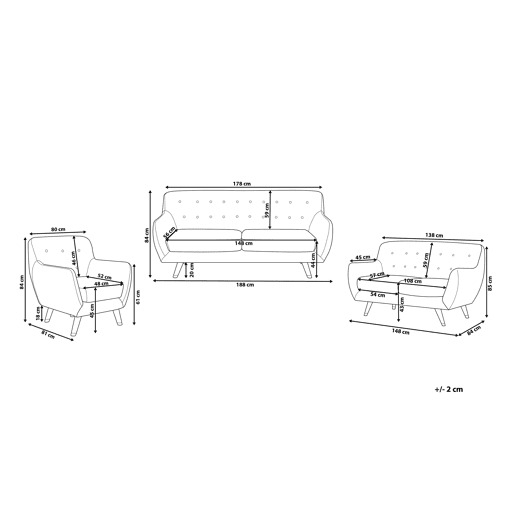 Conjunto de sala de estar BODO Veludo Cinzento 6 lugares