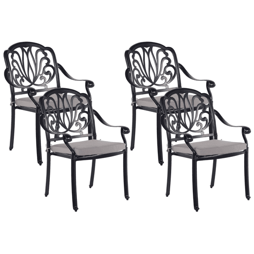Conjunto de 4 cadeiras de jardim com almofadas ANCONA Metal Preto