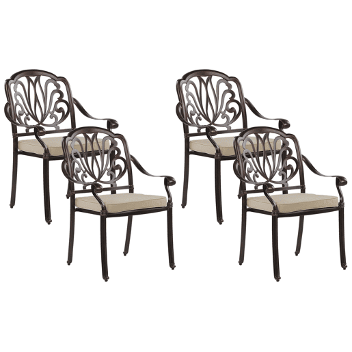 Conjunto de 4 cadeiras de jardim com almofadas ANCONA Metal Castanho escuro