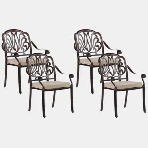 Conjunto de 4 cadeiras de jardim com almofadas ANCONA Metal Castanho escuro