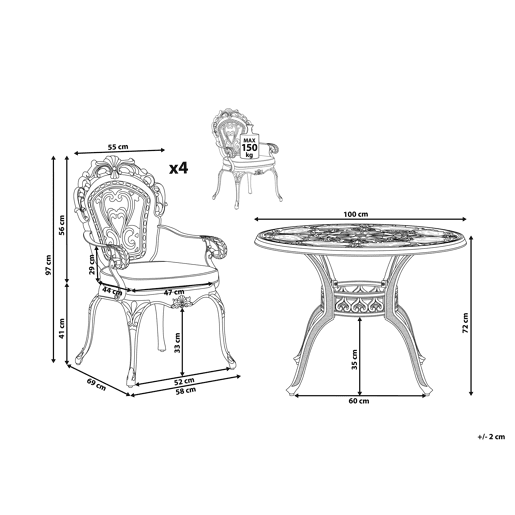 Conjunto de refeições de jardim 4 lugares SAPRI com almofadas Metal Castanho escuro
