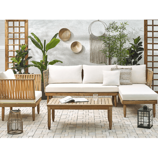 Conjunto de jardim com mesa 4 lugares CREMONA à esquerda Madeira de acácia Branco creme