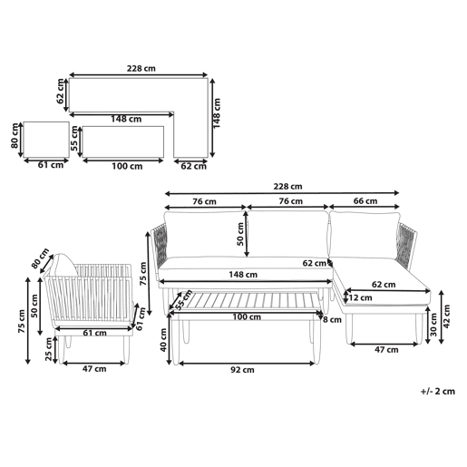Conjunto de jardim com mesa 4 lugares CREMONA à esquerda Madeira de acácia Branco creme