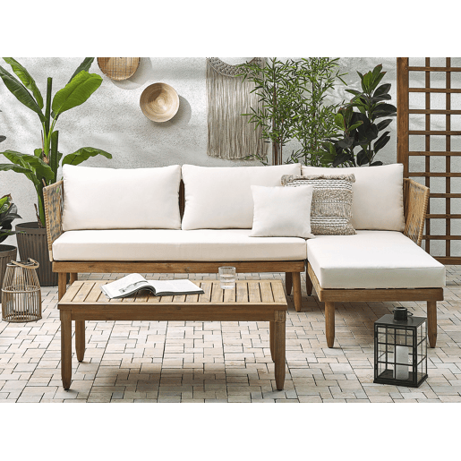 Conjunto de jardim com mesa 4 lugares CREMONA à esquerda Madeira de acácia Branco creme