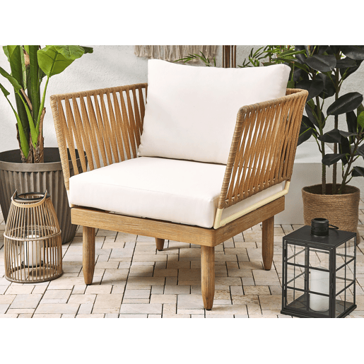 Conjunto de jardim com mesa 4 lugares CREMONA à esquerda Madeira de acácia Branco creme