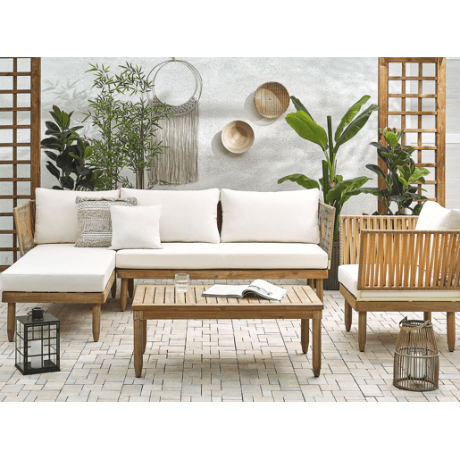 Conjunto de jardim com mesa 4 lugares CREMONA à esquerda Madeira de acácia Branco creme