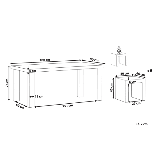Conjunto de refeições de jardim com tamboretes 6 lugares TARANTO Betão Cinzento