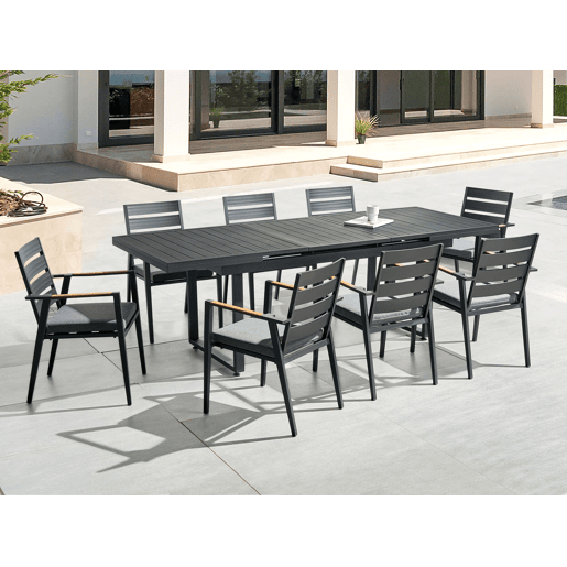 Conjunto de refeições de jardim 8 lugares VALCANETTOTAVIANO com almofadas Metal Preto Conjunto de refeições de jardim 8 lugares VALCANETTOTAVIANO com almofadas Metal Preto