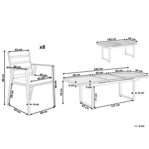 Conjunto de refeições de jardim 8 lugares VALCANETTOTAVIANO com almofadas Metal Preto Conjunto de refeições de jardim 8 lugares VALCANETTOTAVIANO com almofadas Metal Preto