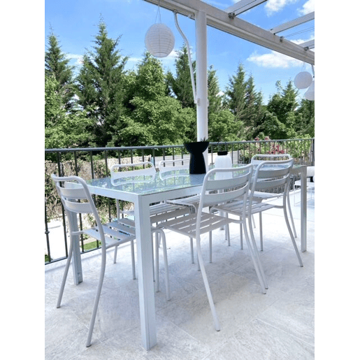 Mesa de refeição de jardim CATANIA 160 cm 91 cm Vidro Cinzento