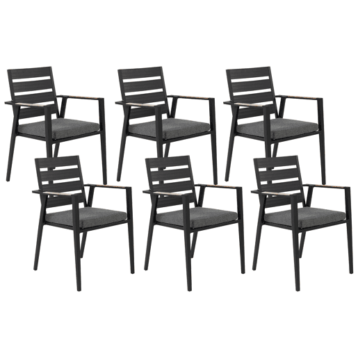 Conjunto de 6 cadeiras de jardim com almofadas TAVIANO Metal Preto