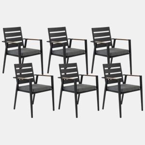 Conjunto de 6 cadeiras de jardim com almofadas TAVIANO Metal Preto