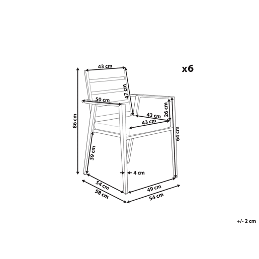 Conjunto de 6 cadeiras de jardim com almofadas TAVIANO Metal Preto