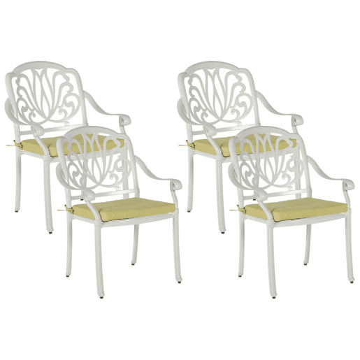 Conjunto de 4 cadeiras de jardim com almofadas ANCONA Metal Branco creme