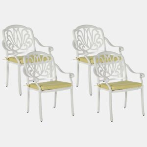Conjunto de 4 cadeiras de jardim com almofadas ANCONA Metal Branco creme