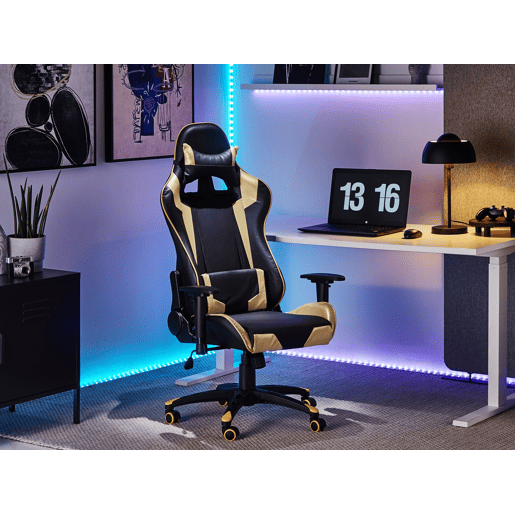 Cadeira gaming KNIGHT Pele sintética Dourado Cadeira gaming KNIGHT Pele sintética Dourado