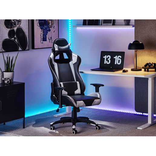 Cadeira gaming KNIGHT Pele sintética Prateado