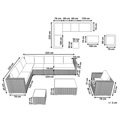 Conjunto de jardim com mesa 8 lugares XXL à direita Castanho escuro