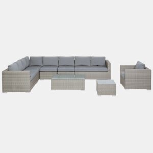 Conjunto de jardim com mesa 8 lugares XXL à direita Cinzento