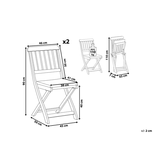Conjunto de 2 cadeiras de jardim com almofadas CENTO Madeira de acácia Castanho