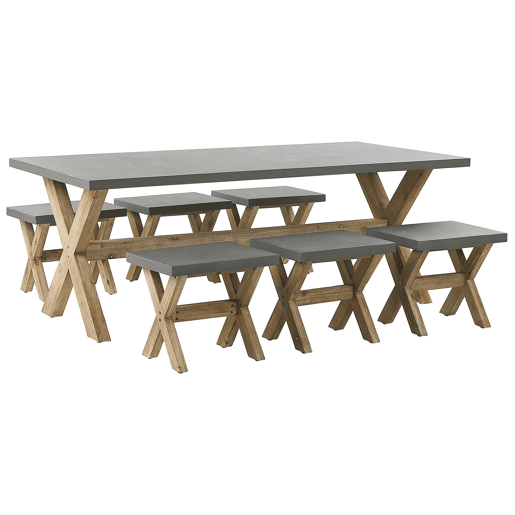 Conjunto de refeições de jardim com tamboretes 6 lugares OLBIA Betão Cinzento