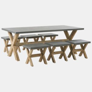 Conjunto de refeições de jardim com tamboretes 6 lugares OLBIA Betão Cinzento