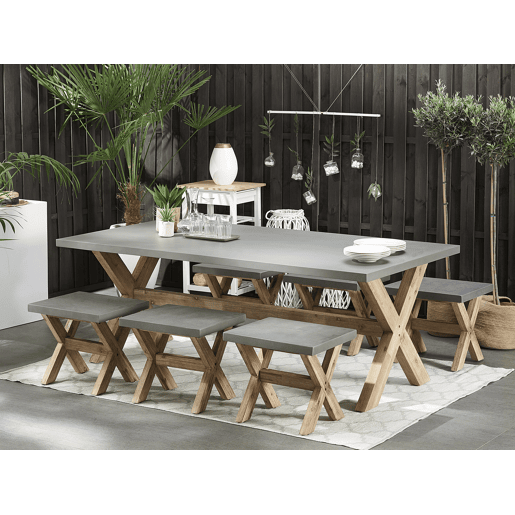 Conjunto de refeições de jardim com tamboretes 6 lugares OLBIA Betão Cinzento