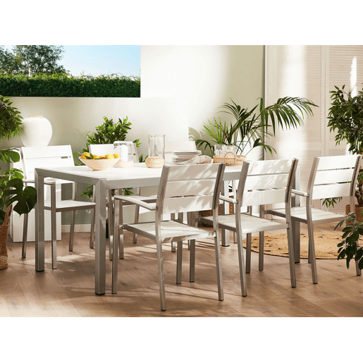 Mesa de refeição de jardim VERNIO 180 cm 90 cm Metal Branco