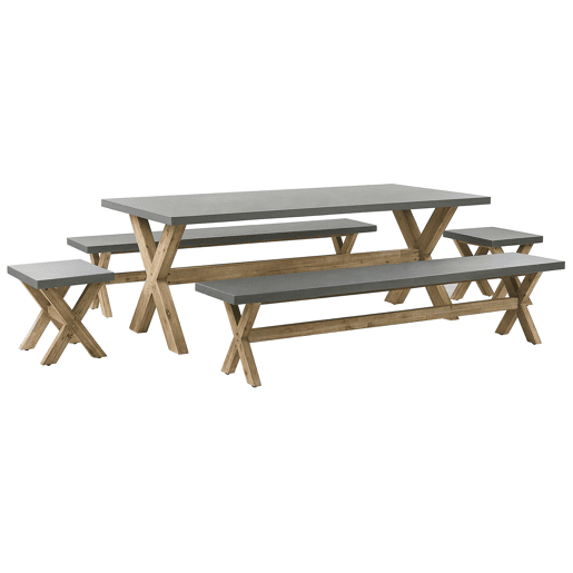 Conjunto de refeições de de jardim com bancos e tamboretes 8 lugares OLBIA Betão Cinzento