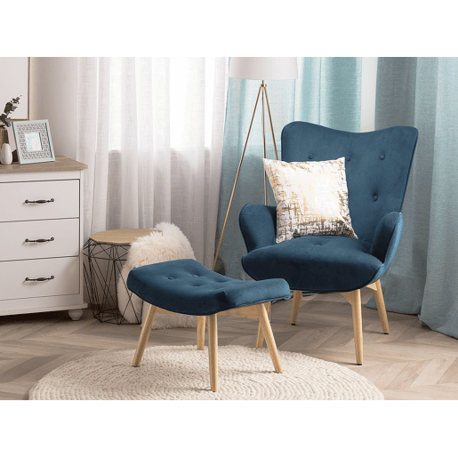 Poltrona com braços VEJLE Veludo Azul escuro Poltrona com braços VEJLE Veludo Azul escuro