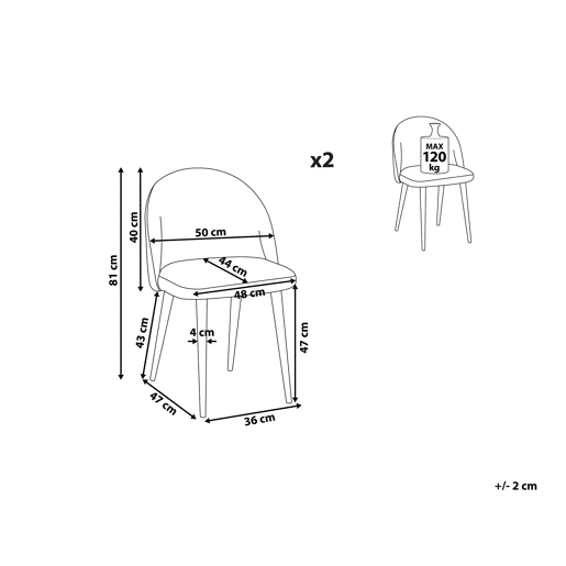 Conjunto de 2 cadeiras de jantar VISALIA Veludo Cinzento