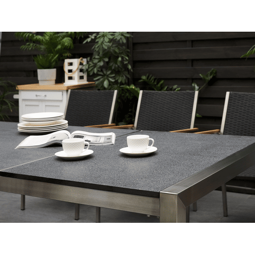 Mesa de refeição de jardim GROSSETO 220 cm 100 cm Flameado Granito Cinzento grafite