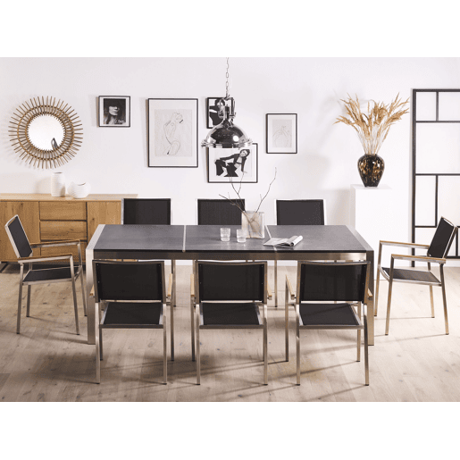 Mesa de refeição de jardim GROSSETO 220 cm 100 cm Flameado Granito Cinzento grafite