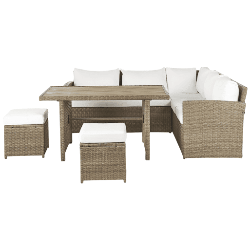 Conjunto de jardim com mesa e repousa-pés 5 lugares BARDI com almofadas Castanho