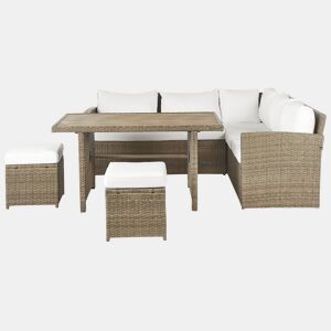 Conjunto de jardim com mesa e repousa-pés 5 lugares BARDI com almofadas Castanho