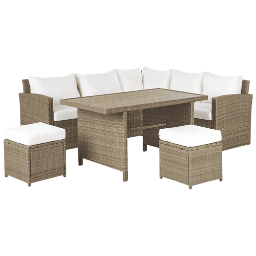 Conjunto de jardim com mesa e repousa-pés 5 lugares BARDI com almofadas Castanho