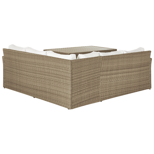 Conjunto de jardim com mesa e repousa-pés 5 lugares BARDI com almofadas Castanho