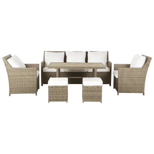 Conjunto de jardim com mesa e repousa-pés 5 lugares FONTI com almofadas Castanho