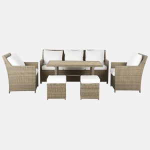 Conjunto de jardim com mesa e repousa-pés 5 lugares FONTI com almofadas Castanho