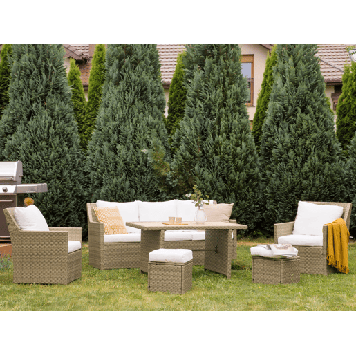 Conjunto de jardim com mesa e repousa-pés 5 lugares FONTI com almofadas Castanho
