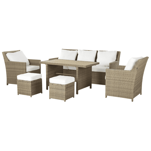 Conjunto de jardim com mesa e repousa-pés 5 lugares FONTI com almofadas Castanho
