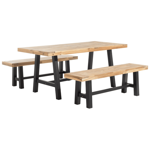 Conjunto de refeições de jardim 6 lugares SCANIA Madeira de acácia Preto