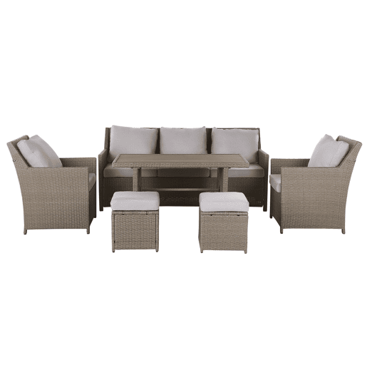 Conjunto de jardim com mesa e repousa-pés 5 lugares FONTI com almofadas Taupe