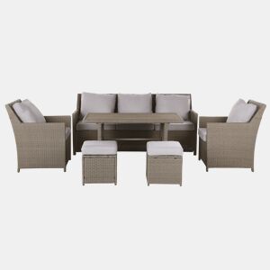 Conjunto de jardim com mesa e repousa-pés 5 lugares FONTI com almofadas Taupe