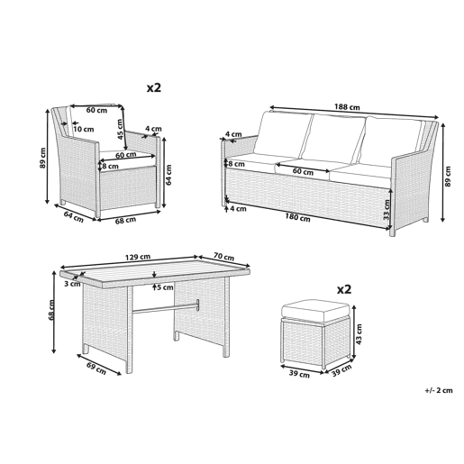 Conjunto de jardim com mesa e repousa-pés 5 lugares FONTI com almofadas Taupe