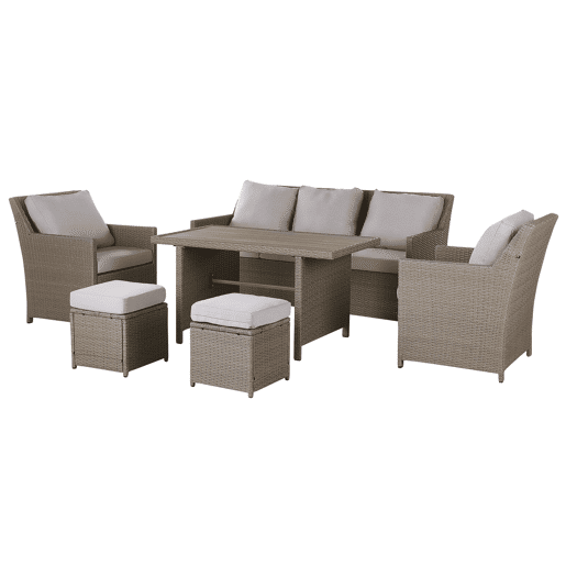 Conjunto de jardim com mesa e repousa-pés 5 lugares FONTI com almofadas Taupe